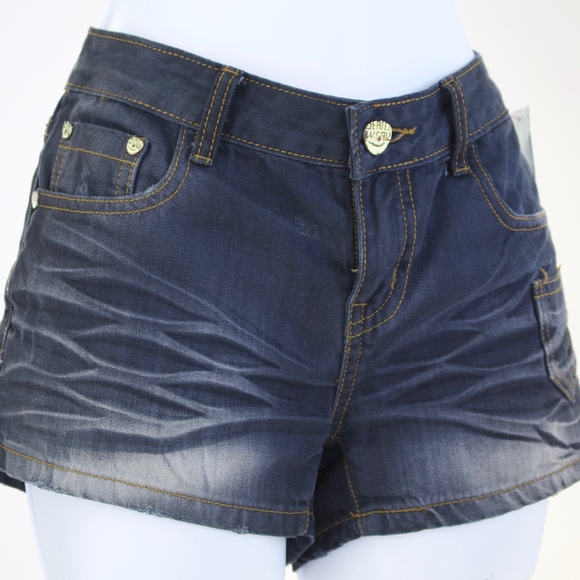 black denim bleached acid washed shorts - Picture 1 of 5
